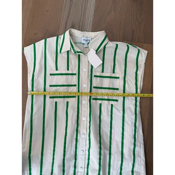 FRNCH Emie Shirt Dress Green and White Stripes Straight Fit Cap Sleeves Large - Picture 6 of 7